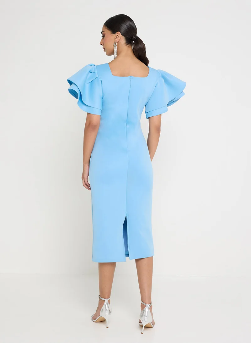 Golden Apple Ruffle Short Sleeve Midi Dress