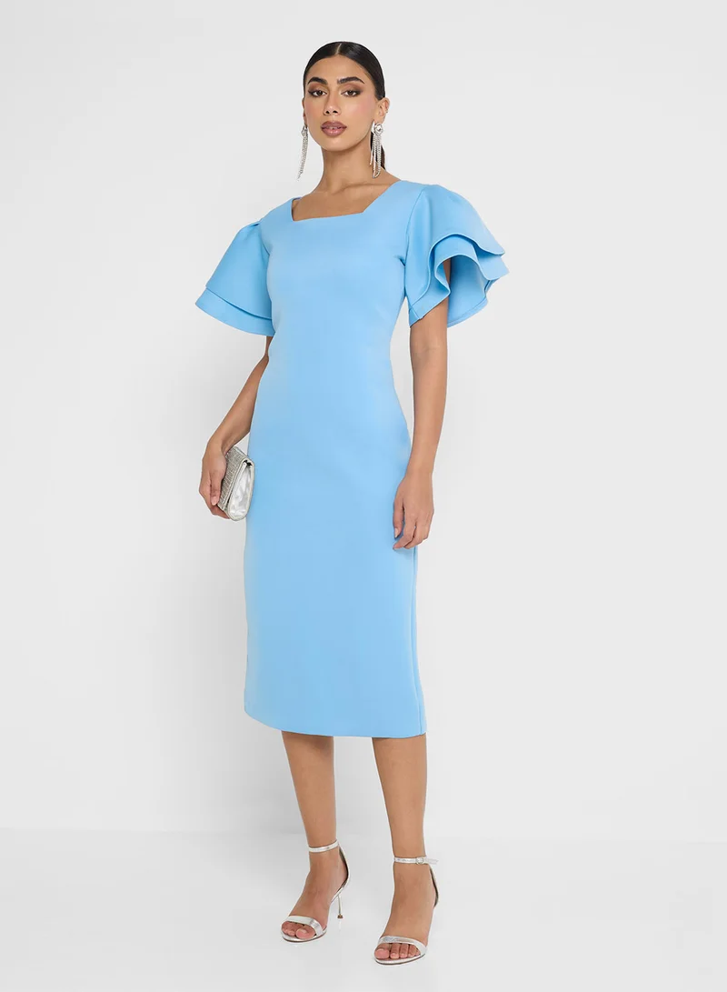 Golden Apple Ruffle Short Sleeve Midi Dress