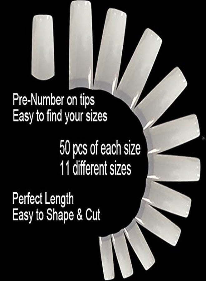 BEYOU نصائح أظافر أكريليك مزيفة نصف قمر طبيعي 550 بحجم 11 مع علبة بلاستيكية شفافة لصالون الأظافر ومتجر الأظافر (نصف قمر طبيعي)... - Image 3