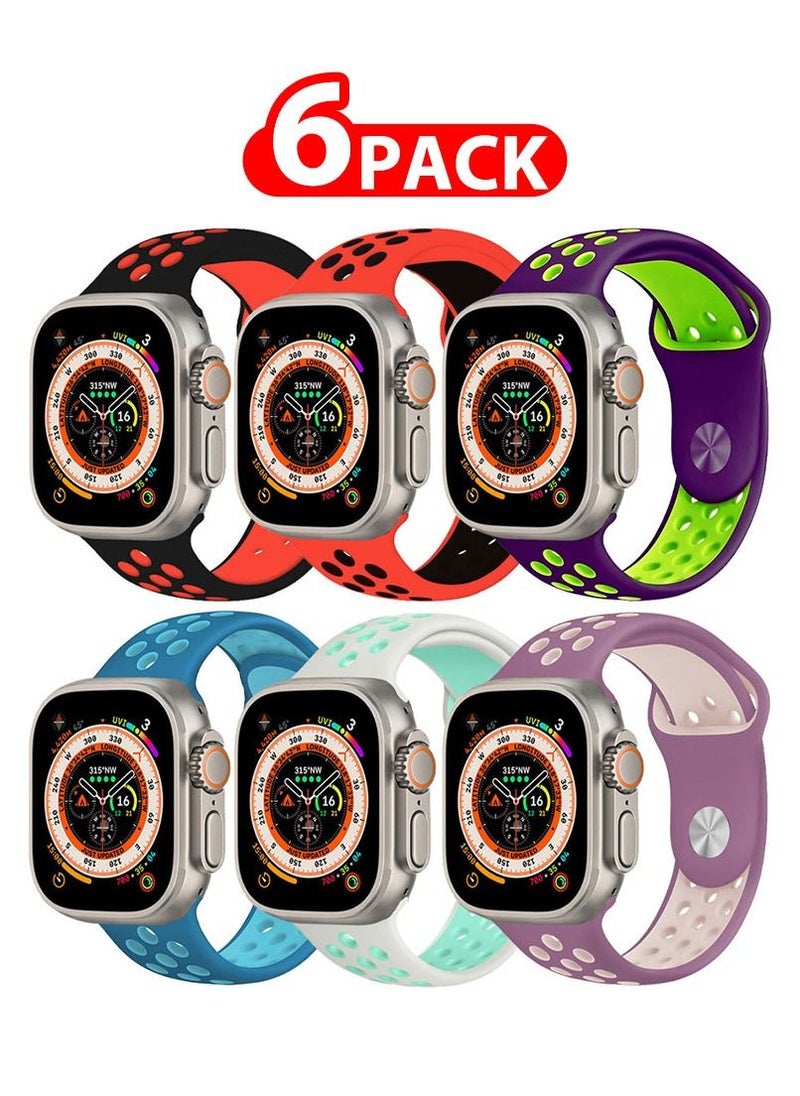 CATANES - 6 Pack For Apple Watch 49mm 45mm 44mm 42mm Silicone Sport Band Nike Strap Compatible With iWatch Series Ultra/8/7/SE/6/5/4/3/2/1 - Image 1