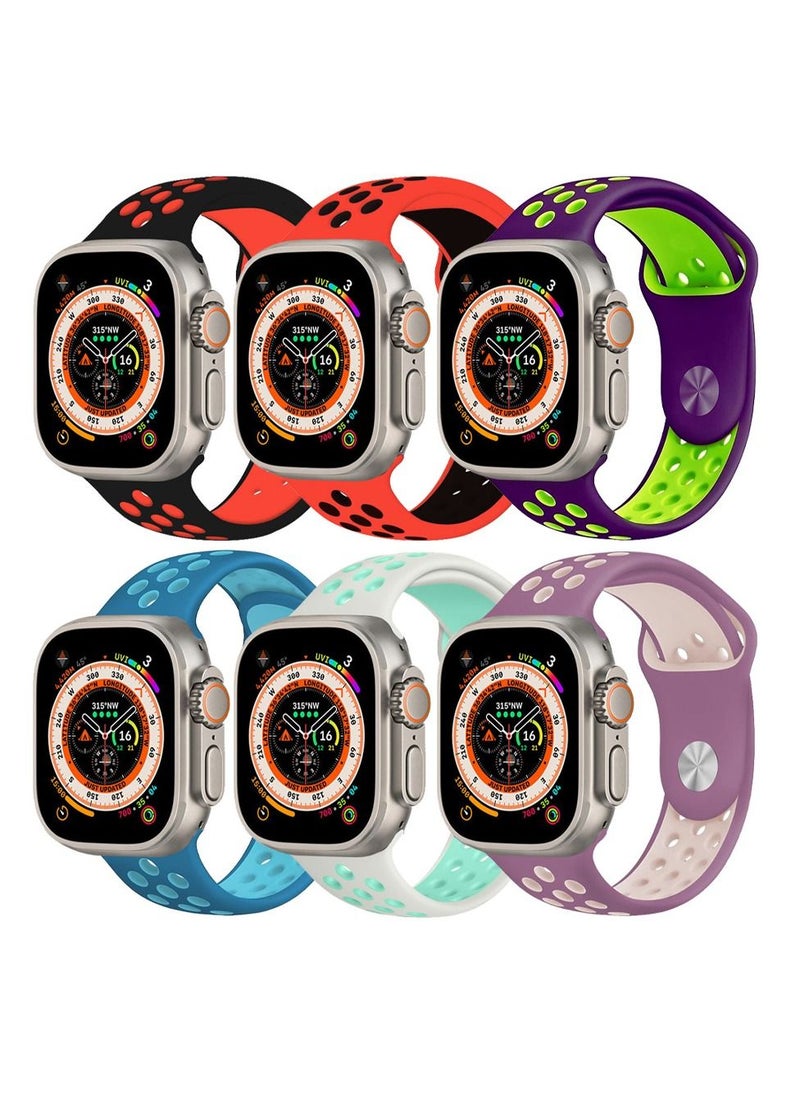CATANES - 6 Pack For Apple Watch 49mm 45mm 44mm 42mm Silicone Sport Band Nike Strap Compatible With iWatch Series Ultra/8/7/SE/6/5/4/3/2/1 - Image 1
