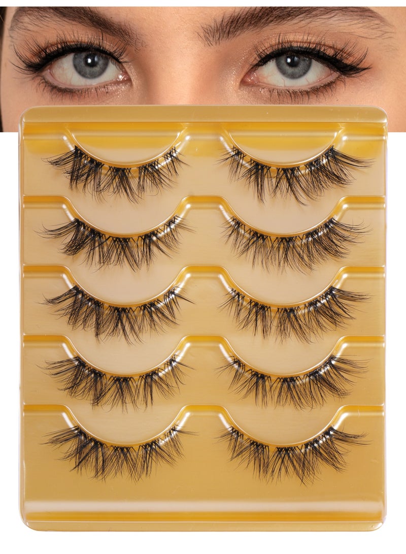 MAGEFY رموش صناعية رموش رقيقة مظهر طبيعي رموش ناعمة رموش مقلدة من الفرو الصناعي حجم 5 أزواج رموش كثيفة حزم رموش مزيفة - Image 5