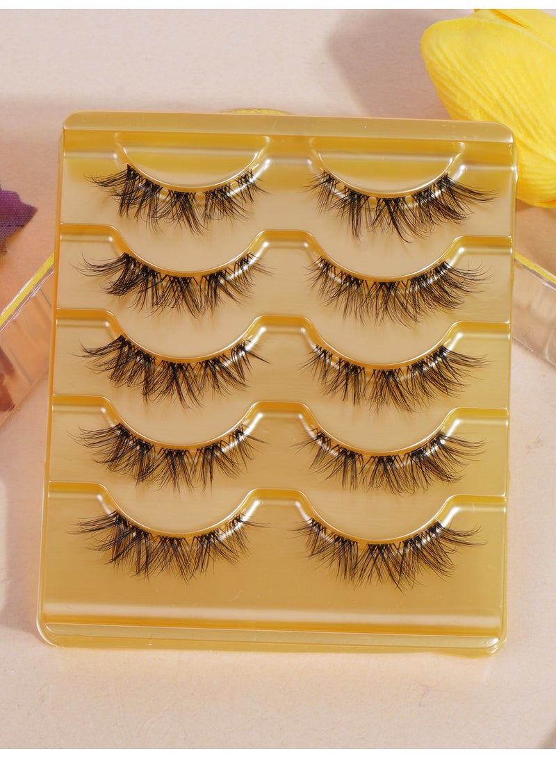 MAGEFY رموش صناعية رموش رقيقة مظهر طبيعي رموش ناعمة رموش مقلدة من الفرو الصناعي حجم 5 أزواج رموش كثيفة حزم رموش مزيفة - Image 1