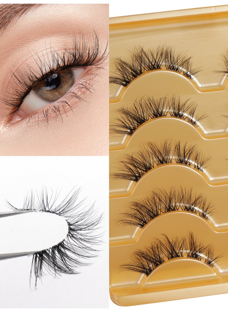 MAGEFY رموش صناعية رموش رقيقة مظهر طبيعي رموش ناعمة رموش مقلدة من الفرو الصناعي حجم 5 أزواج رموش كثيفة حزم رموش مزيفة - Image 2