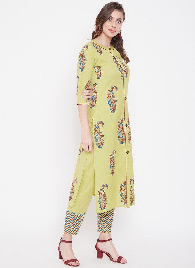 WineRed Green Printed Kurta with Trousers for Women - Image 4