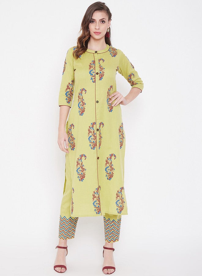 WineRed Green Printed Kurta with Trousers for Women - Image 1