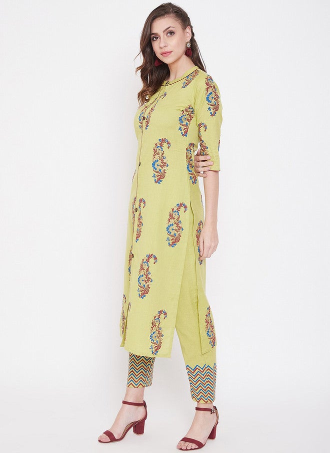 WineRed Green Printed Kurta with Trousers for Women - Image 5
