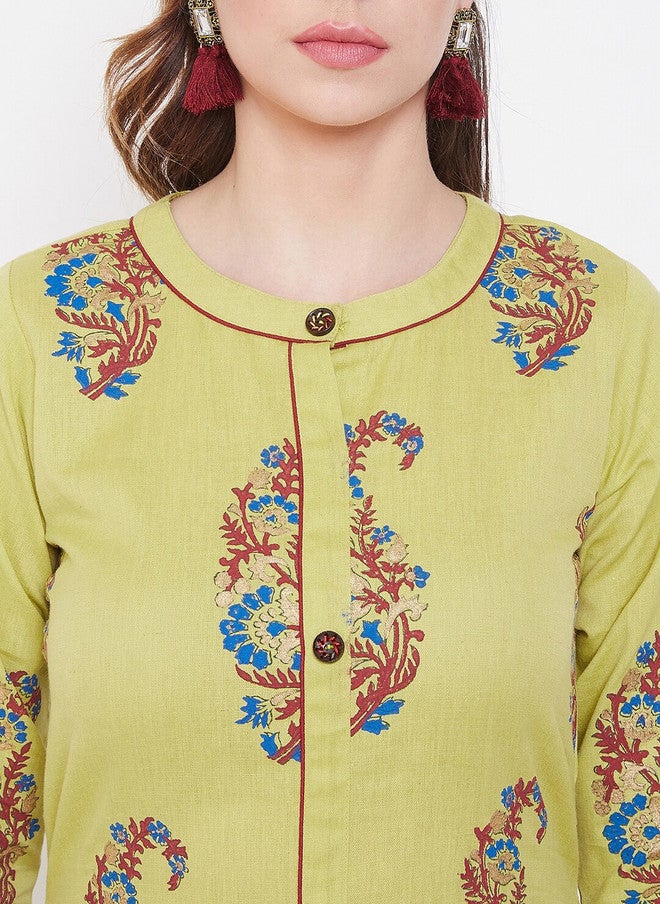 WineRed Green Printed Kurta with Trousers for Women - Image 2