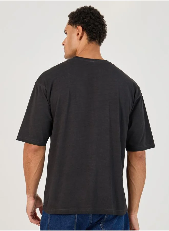 Styli Acid Washed Graphic Print Oversized T-Shirt