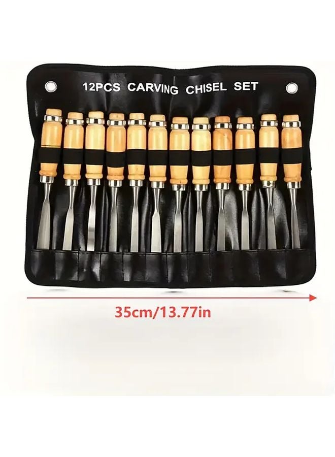 12pcs Wood Carving Chisel Set Woodworking Lathe Gouges Tools Carved Knife - Image 3