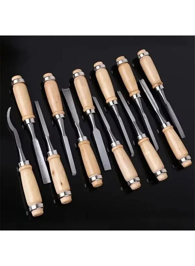 12pcs Wood Carving Chisel Set Woodworking Lathe Gouges Tools Carved Knife - Image 4