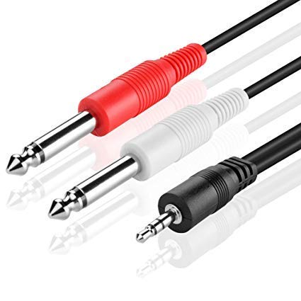 KEBILSHOP Stereo 2/Dual Mono 6.35 mm P38 Male to 3.5 mm Stereo Aux Male Gold Plated 24K PVC Rubberized Cord Cable for Guitar, Sound Mixers, Other Professional Audio Equipment (1.2 Meter, Black) - Image 1