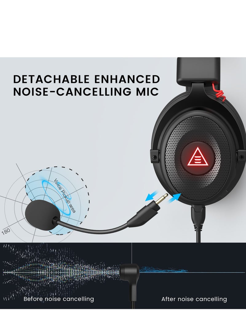 EKSA EKSA USB Gaming Headset for PC - Computer Headset with Detachable Noise Cancelling Mic, 7.1 Surround Sound, 50MM Driver - Headphones with Microphone for PS4/PS5, Xbox One, Laptop, Office - Image 4