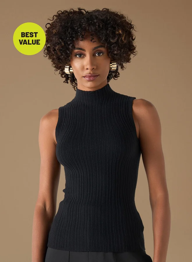 2Xtremz 2Xtremz Ribbed Sleeveless Sweater with High Neck