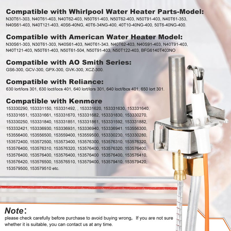 Pulaim Upgrade 100112330 Water Heater Pilot Assembly, Replace 9007876 Thermopile, Compatible with 300 301 Series Whirlpool Water Heater Parts & A.O.Smith, American, State, Kenmore, Reliance - Image 5
