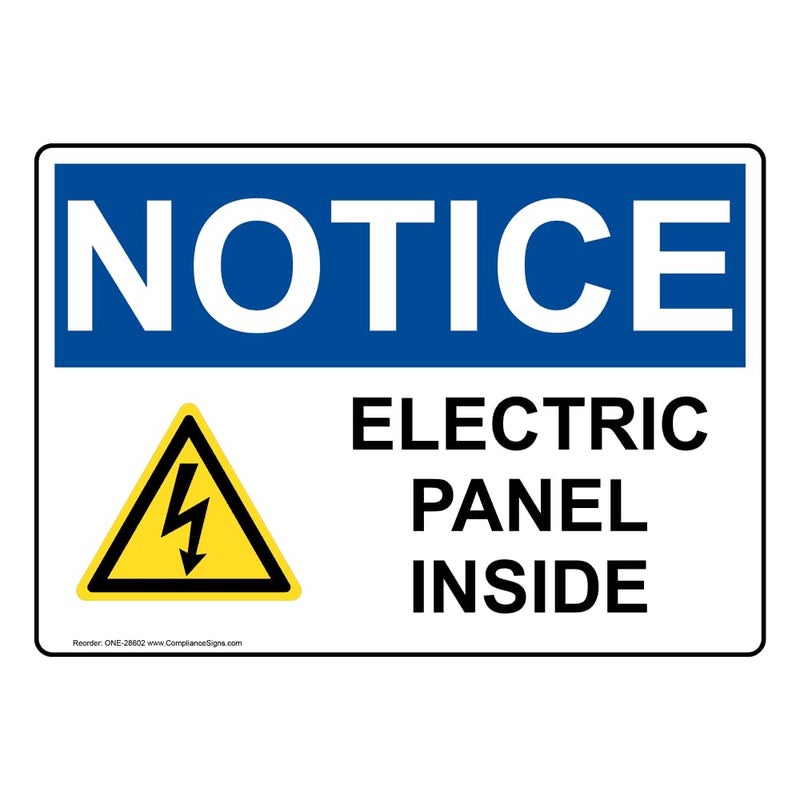 ComplianceSigns.com NOTICE Electric Panel Inside OSHA Label Decal, 5x3.5 inch 4-Pack Vinyl for Electrical White, Made in USA - Image 1