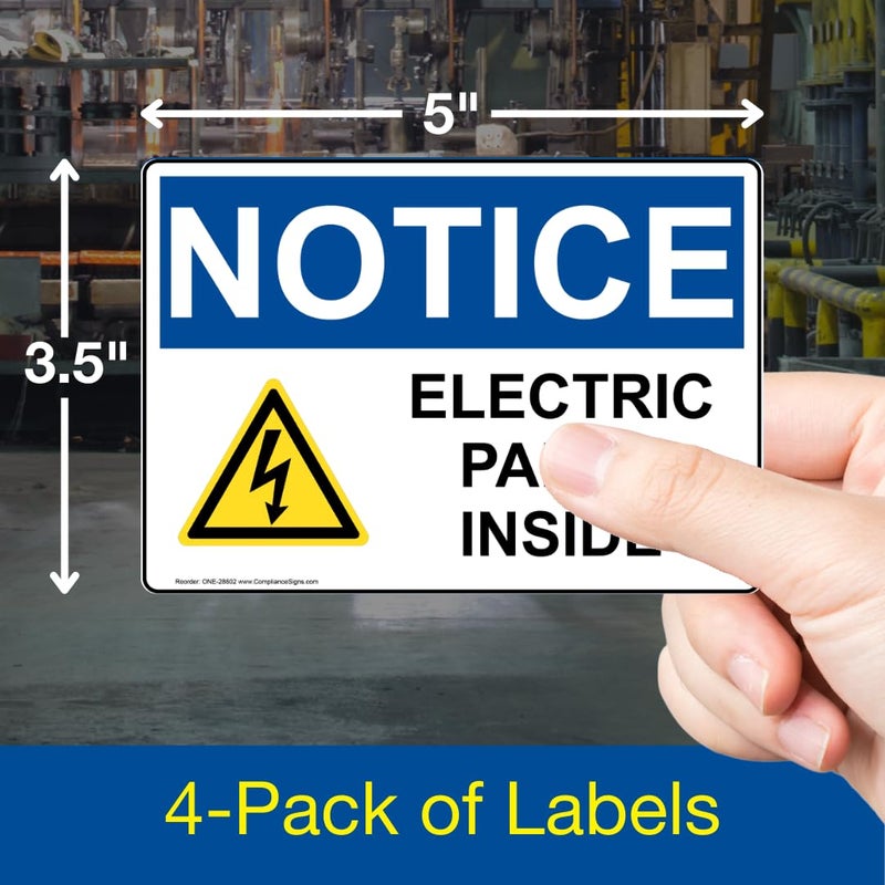 ComplianceSigns.com NOTICE Electric Panel Inside OSHA Label Decal, 5x3.5 inch 4-Pack Vinyl for Electrical White, Made in USA - Image 2