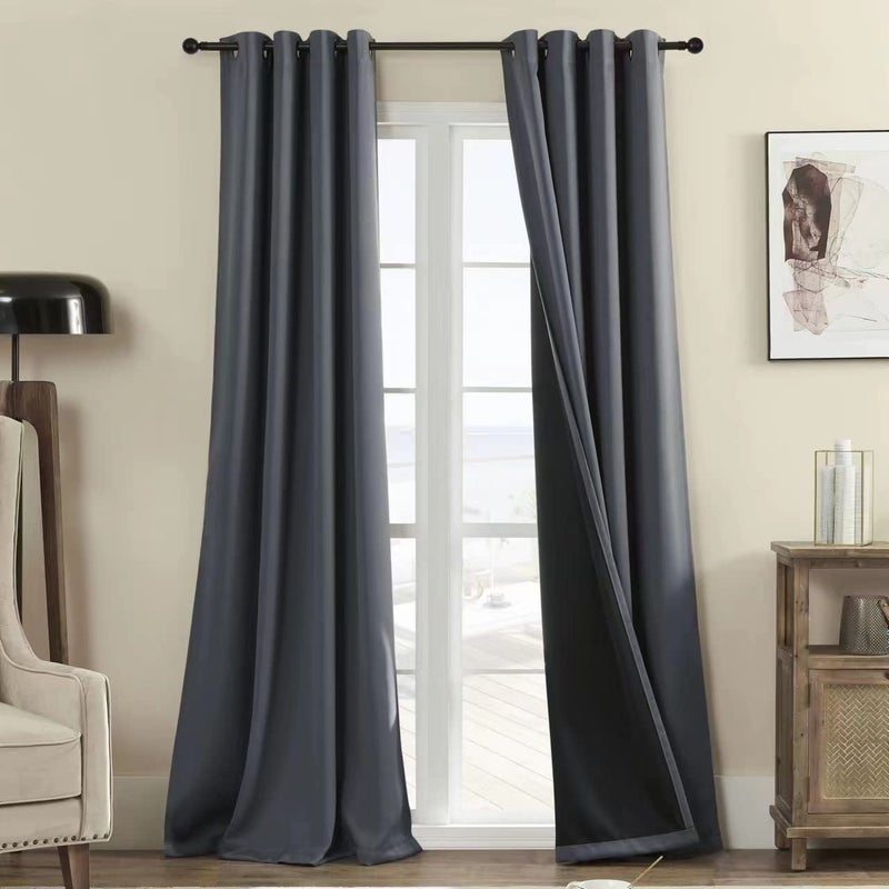 Rutterllow Total Blackout 340 GSM Curtains 2 Panels Full Shade 84 Inches Long Complete Drapes for Living Room Dark Grey Thermal Insulated Bedroom Window Treatment Drapes Gray 52 x 84 inch