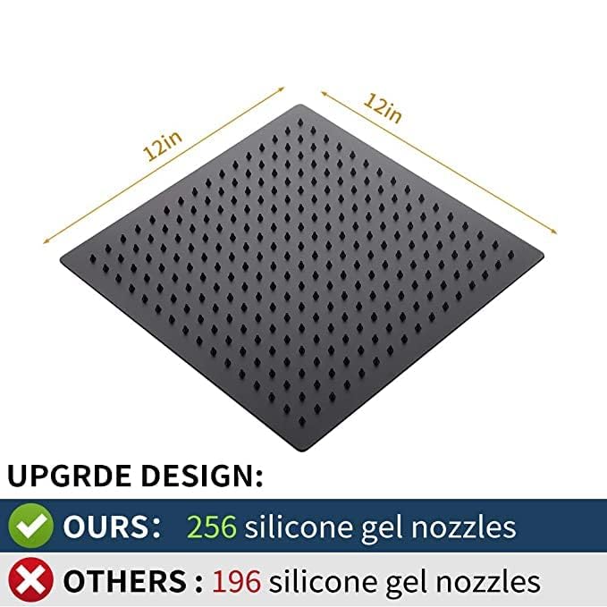 TOSCH Stainless Steel 304 12X12 INCHES Showerhead Grade High Pressure Square BLACK Extra Heavy Rainfall Ultra Slim Ceiling or Wall mount Overhead Shower Only (WITHOUT ARM) Black matte Finish (Series-Super Heavy) - Image 4