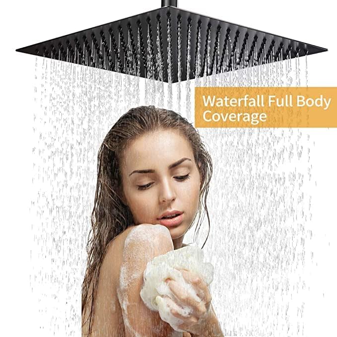 TOSCH Stainless Steel 304 12X12 INCHES Showerhead Grade High Pressure Square BLACK Extra Heavy Rainfall Ultra Slim Ceiling or Wall mount Overhead Shower Only (WITHOUT ARM) Black matte Finish (Series-Super Heavy) - Image 3