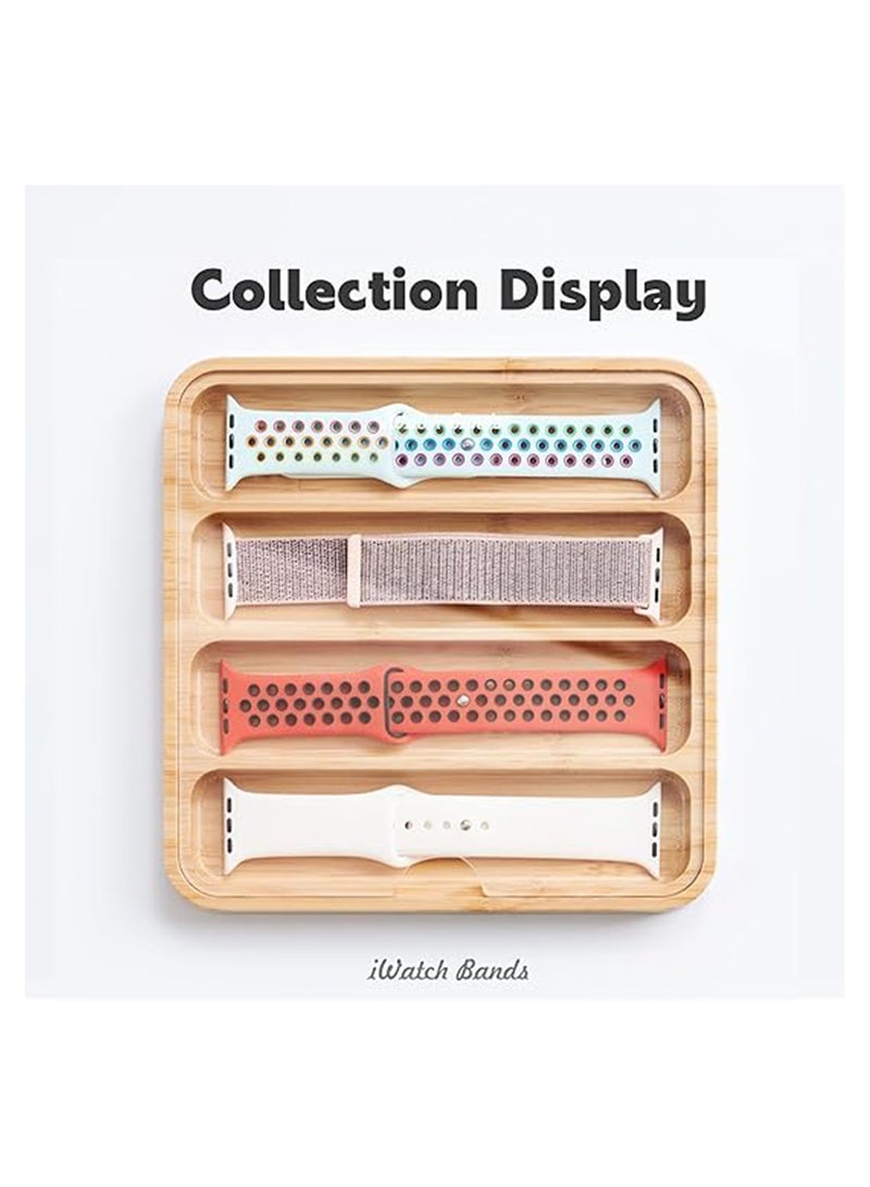SOLARAE Wooden Watch Band Organizer Case for Men or Women, Works with All Apple Watch Bands - Display Watch Storage Case Tray with Acrylic Top Lid - Image 2