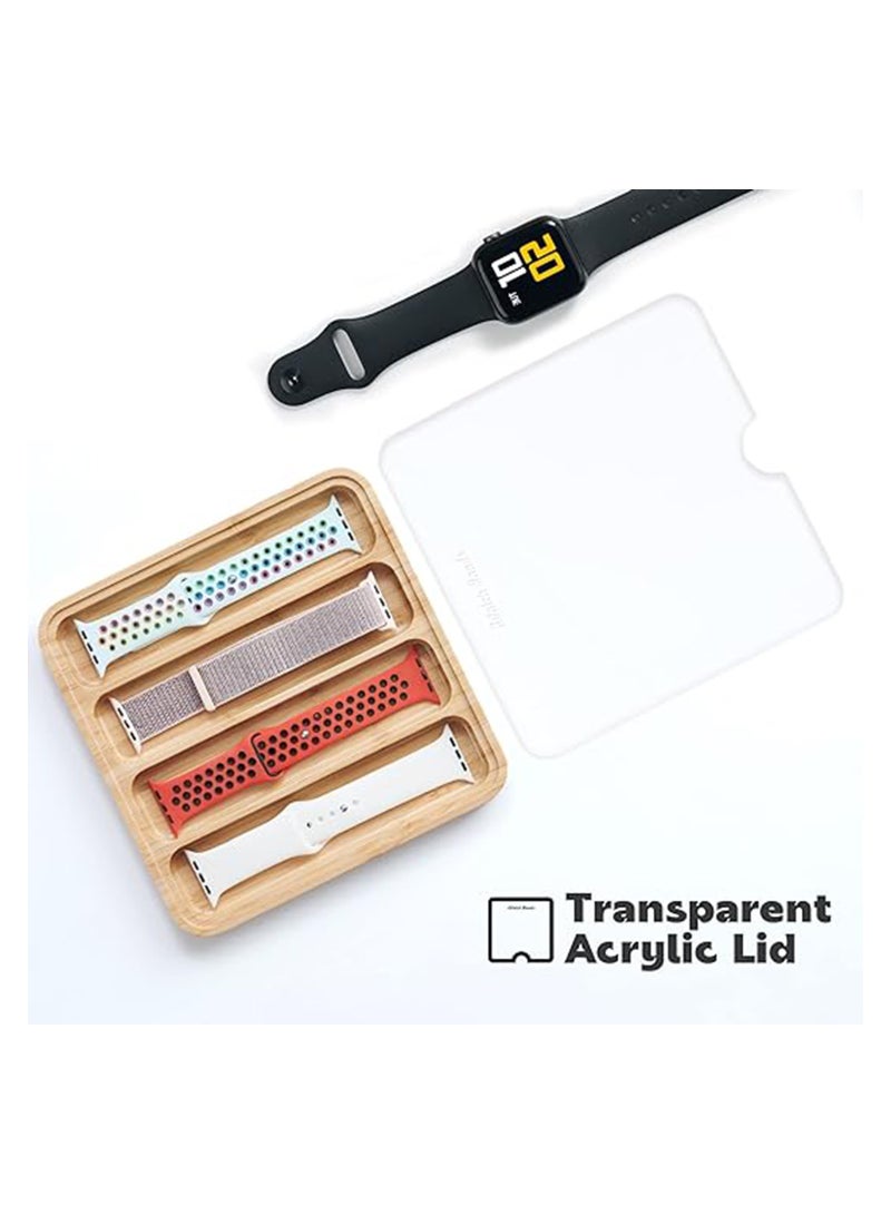 SOLARAE Wooden Watch Band Organizer Case for Men or Women, Works with All Apple Watch Bands - Display Watch Storage Case Tray with Acrylic Top Lid - Image 4