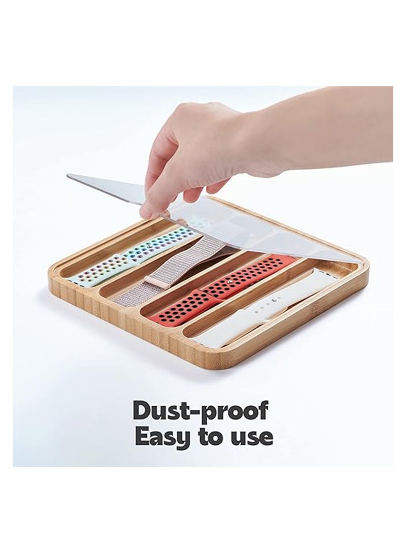 SOLARAE Wooden Watch Band Organizer Case for Men or Women, Works with All Apple Watch Bands - Display Watch Storage Case Tray with Acrylic Top Lid - Image 3