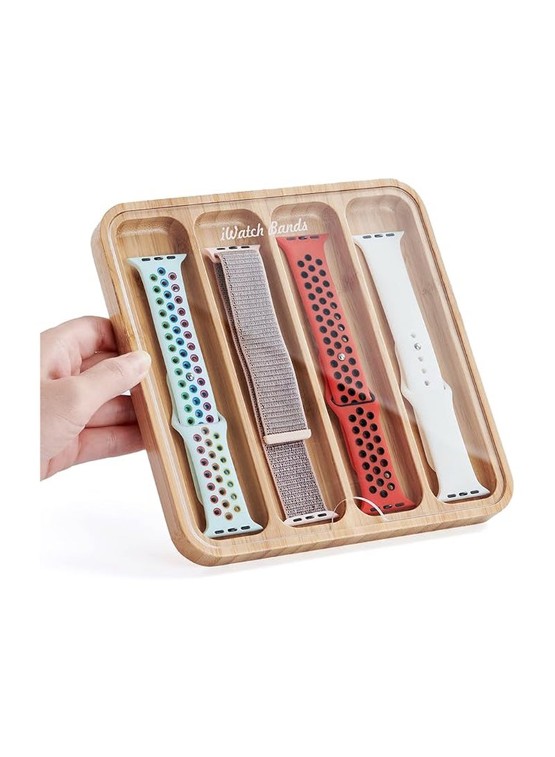 SOLARAE Wooden Watch Band Organizer Case for Men or Women, Works with All Apple Watch Bands - Display Watch Storage Case Tray with Acrylic Top Lid - Image 1