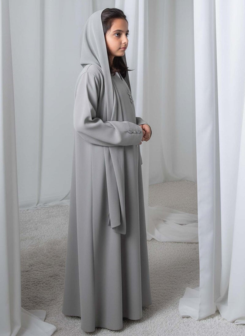 MSquare Fashion Kids Abaya With Sheila I Elegant Grey Barbie Crepe Modest Wear for Girls - Image 2