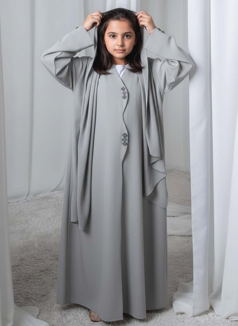 MSquare Fashion Kids Abaya With Sheila I Elegant Grey Barbie Crepe Modest Wear for Girls - Image 1