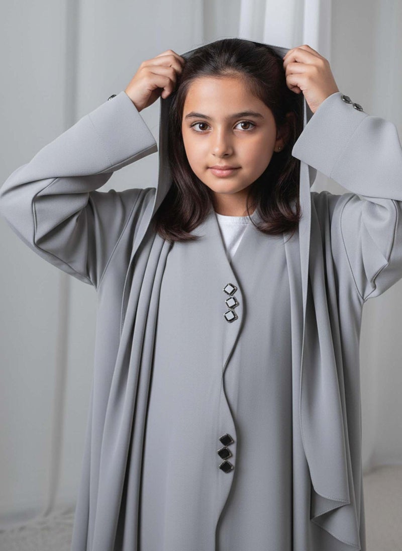 MSquare Fashion Kids Abaya With Sheila I Elegant Grey Barbie Crepe Modest Wear for Girls - Image 3