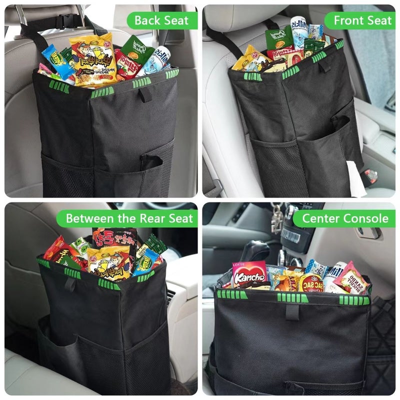 Black Foldable Car Trash Can 3.5 Gallons Leakproof with Storage Pockets - Image 4