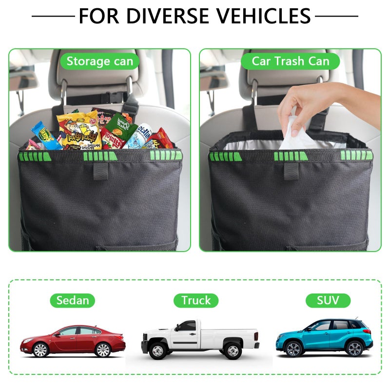 Black Foldable Car Trash Can 3.5 Gallons Leakproof with Storage Pockets - Image 3