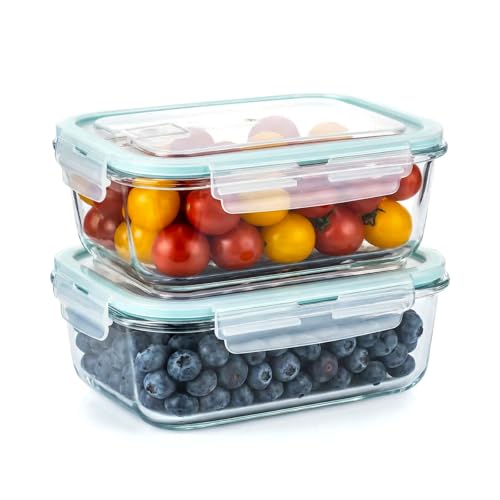Piszvbej 2 Pack Fruit Storage Containers for Fridge, Glass Fruit Containers for Fridge with Airtight Lid, Airflow Vent Design to Keep Produce Fresh Longer, Ideal for Fruits and Vegetables Storage - Image 1
