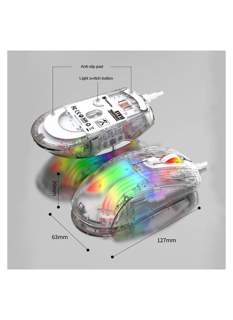 Y&D - Clear Wired USB Gaming Mouse, Transparent Shell Computer Mice with 12800 Max DPI, 3D RGB Backlit, High Precision (White) - Image 1