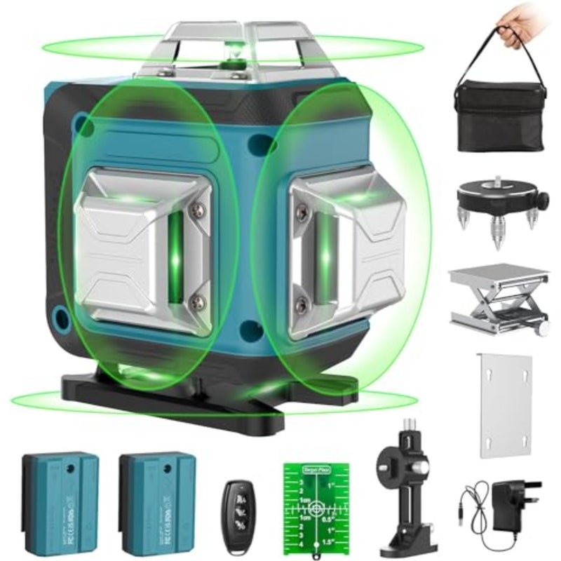 Laser Level Green 4x360°, Laser Spirit Level Horizontal and Vertical Cross Line for Indoor Outdoor, 2 x Battery, Self Leveling, Rotary Stand, Remote Controller, Magnetic Base - Image 2