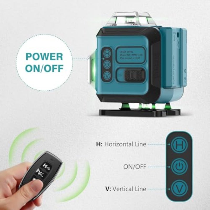 Laser Level Green 4x360°, Laser Spirit Level Horizontal and Vertical Cross Line for Indoor Outdoor, 2 x Battery, Self Leveling, Rotary Stand, Remote Controller, Magnetic Base - Image 5