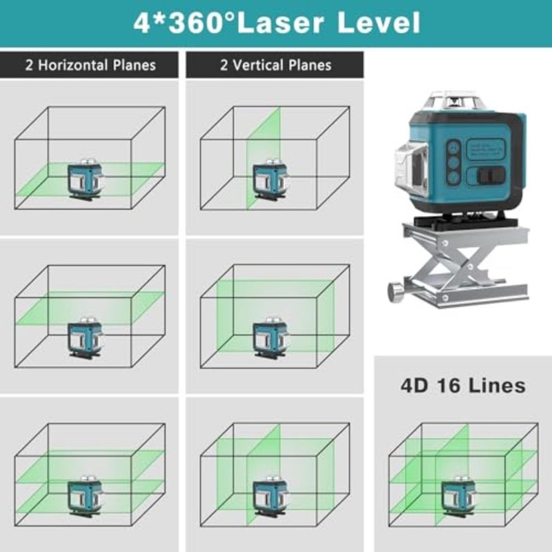 Laser Level Green 4x360°, Laser Spirit Level Horizontal and Vertical Cross Line for Indoor Outdoor, 2 x Battery, Self Leveling, Rotary Stand, Remote Controller, Magnetic Base - Image 3