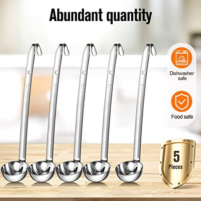 Cunhill 5 Pcs Soup Ladles Stainless Steel Serving Ladles with Long Handle for Serving, Cooking, Stirring, Portioning Kitchen Restaurant Accessories(2 oz) - Image 3