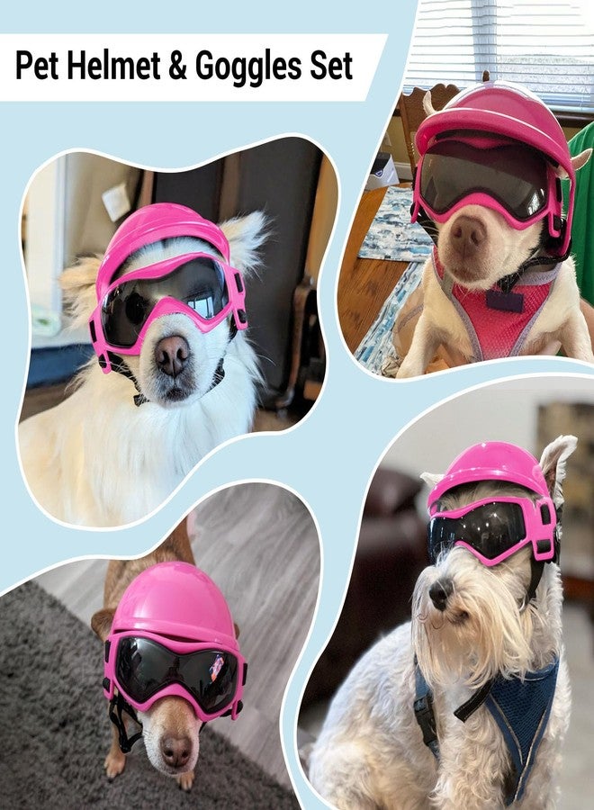 BillionChains Dog Helmet with Dog Goggles for Small Dogs - Pet Motorcycle Helmet Hat with Ear Holes Adjustable Straps Safety Helmet for Puppy Riding - Pink - Image 3