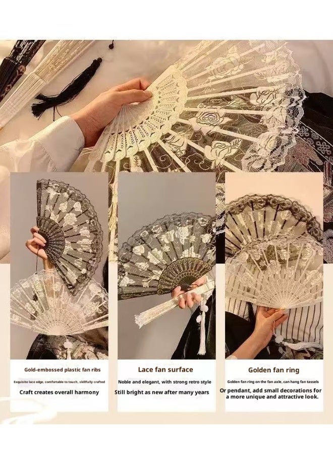 Chinese style lace folding fan Hanfu performance dance craft fan - Image 5
