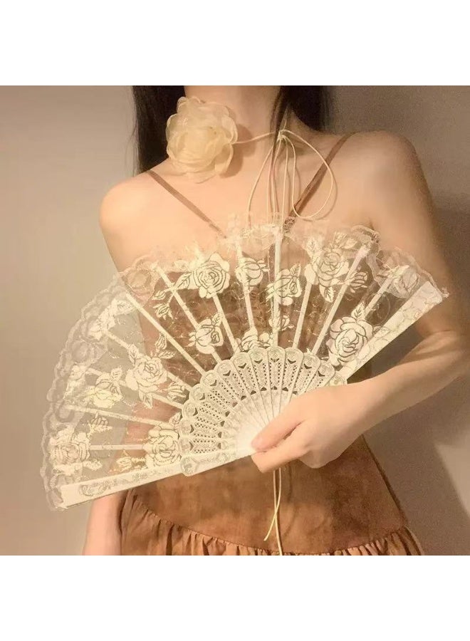 Chinese style lace folding fan Hanfu performance dance craft fan - Image 3