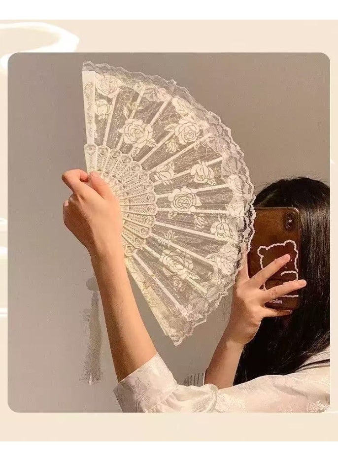 Chinese style lace folding fan Hanfu performance dance craft fan - Image 1