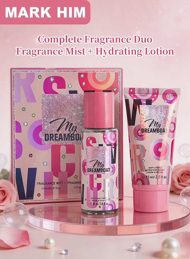 MARK HIM Women’s Floral Scent Fragrance Gift Set, 85ml Body Mist & 75ml Scented Body Lotion 2-Piece Kit, Soft Long-Lasting Floral Perfume & Moisturizing Lotion Combo, Luxury Self-Care Gift for Her - Image 2