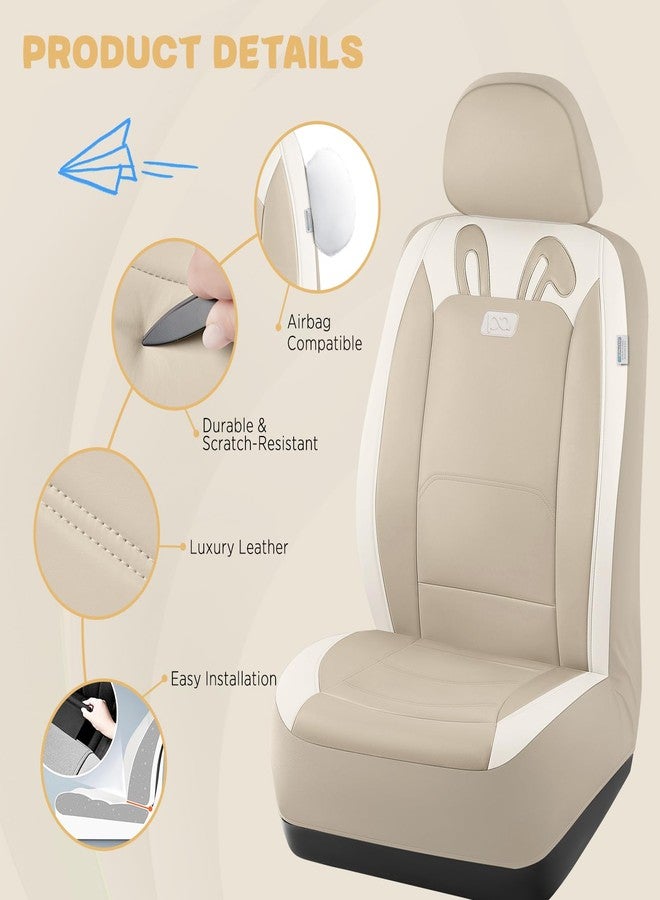 PIC AUTO Car Seat Covers, Cute Rabbit Premium Beige Leather Seat Covers, Universal Fit Front Seat Covers for Cars, Trucks, SUVs, Soft & Wear-Resistant Auto Interior Protection with Airbag-Compatible - Image 3