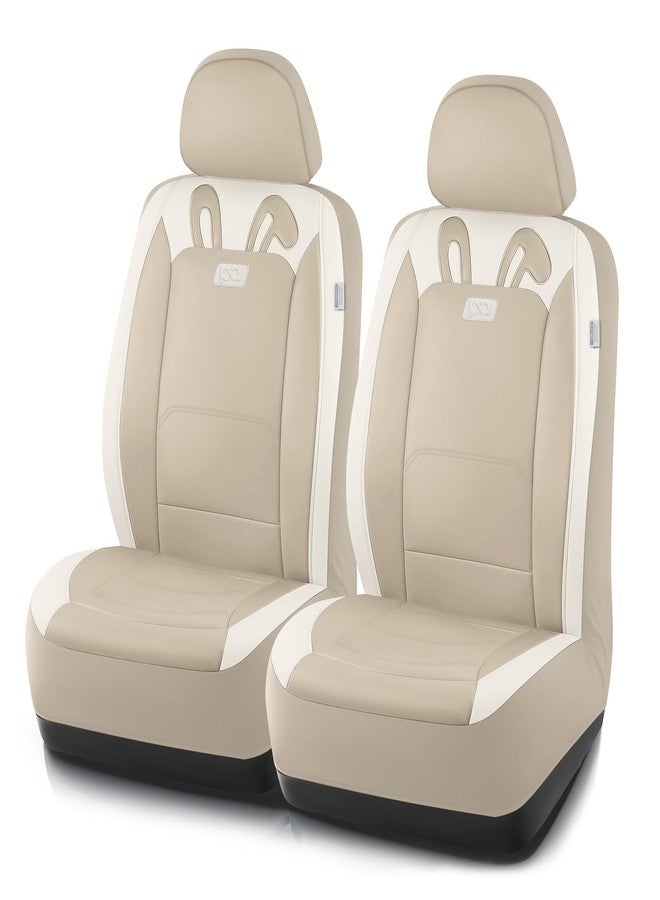 PIC AUTO Car Seat Covers, Cute Rabbit Premium Beige Leather Seat Covers, Universal Fit Front Seat Covers for Cars, Trucks, SUVs, Soft & Wear-Resistant Auto Interior Protection with Airbag-Compatible - Image 1