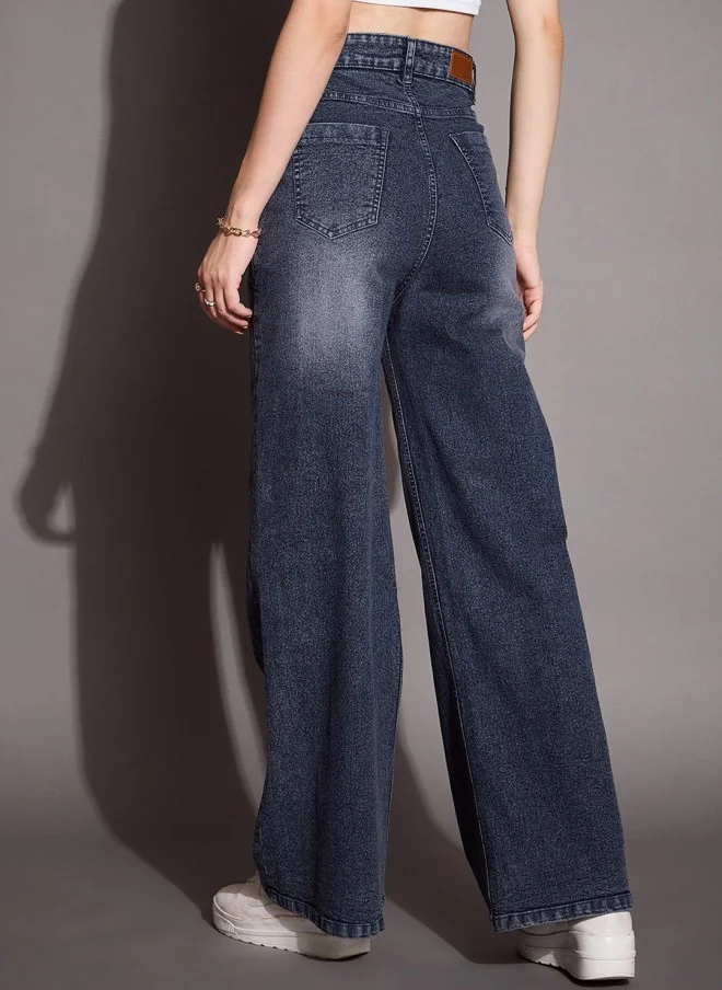 SASSAFRAS Comfort Flared High-Rise Dark Blue Jeans for Women