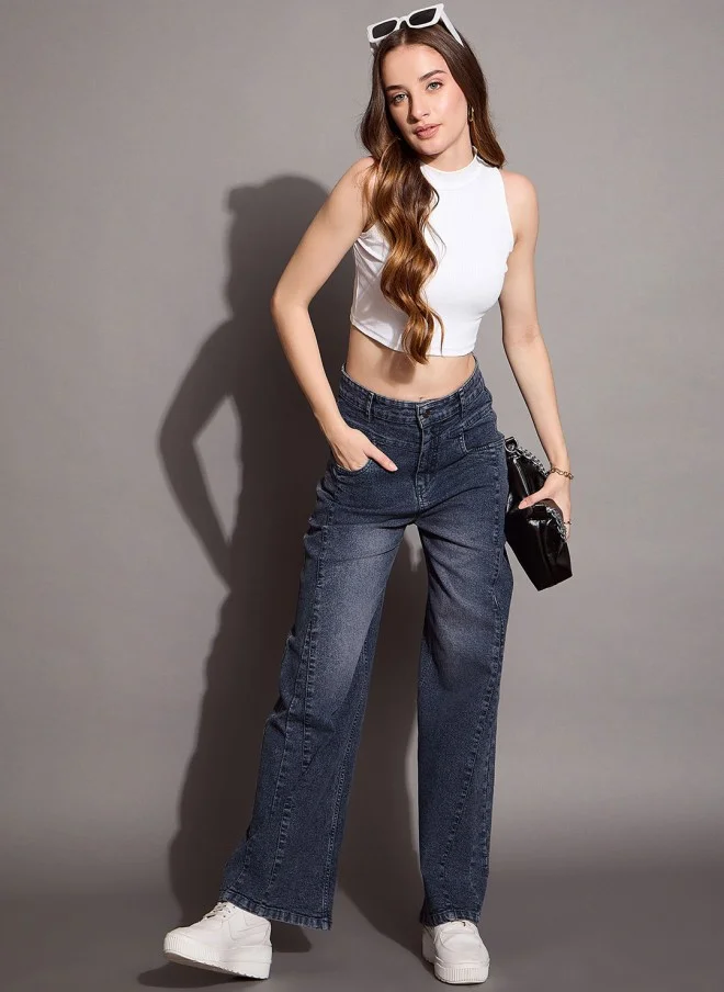 SASSAFRAS Comfort Flared High-Rise Dark Blue Jeans for Women