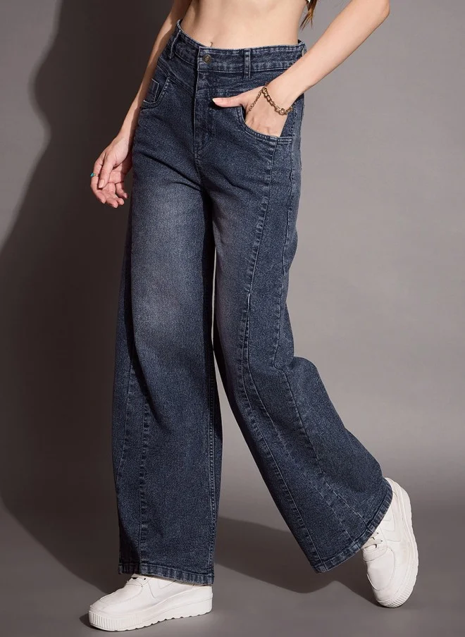 ساسافراس Comfort Flared High-Rise Dark Blue Jeans for Women