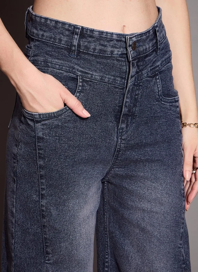 SASSAFRAS Comfort Flared High-Rise Dark Blue Jeans for Women